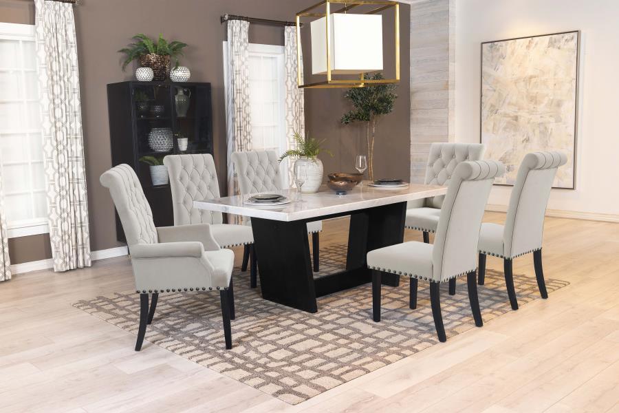 Osborne Trestle Base Marble Top Dining Table Espresso and White 115511 Coaster FredCo