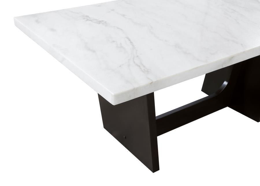Osborne Trestle Base Marble Top Dining Table Espresso and White 115511 Coaster FredCo