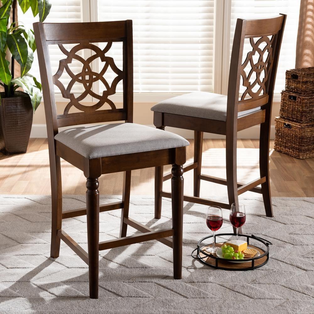 Oscar Modern and Contemporary Grey Fabric Upholstered and Walnut Brown Finished Wood 2-Piece Counter Height Pub Chair Set FredCo