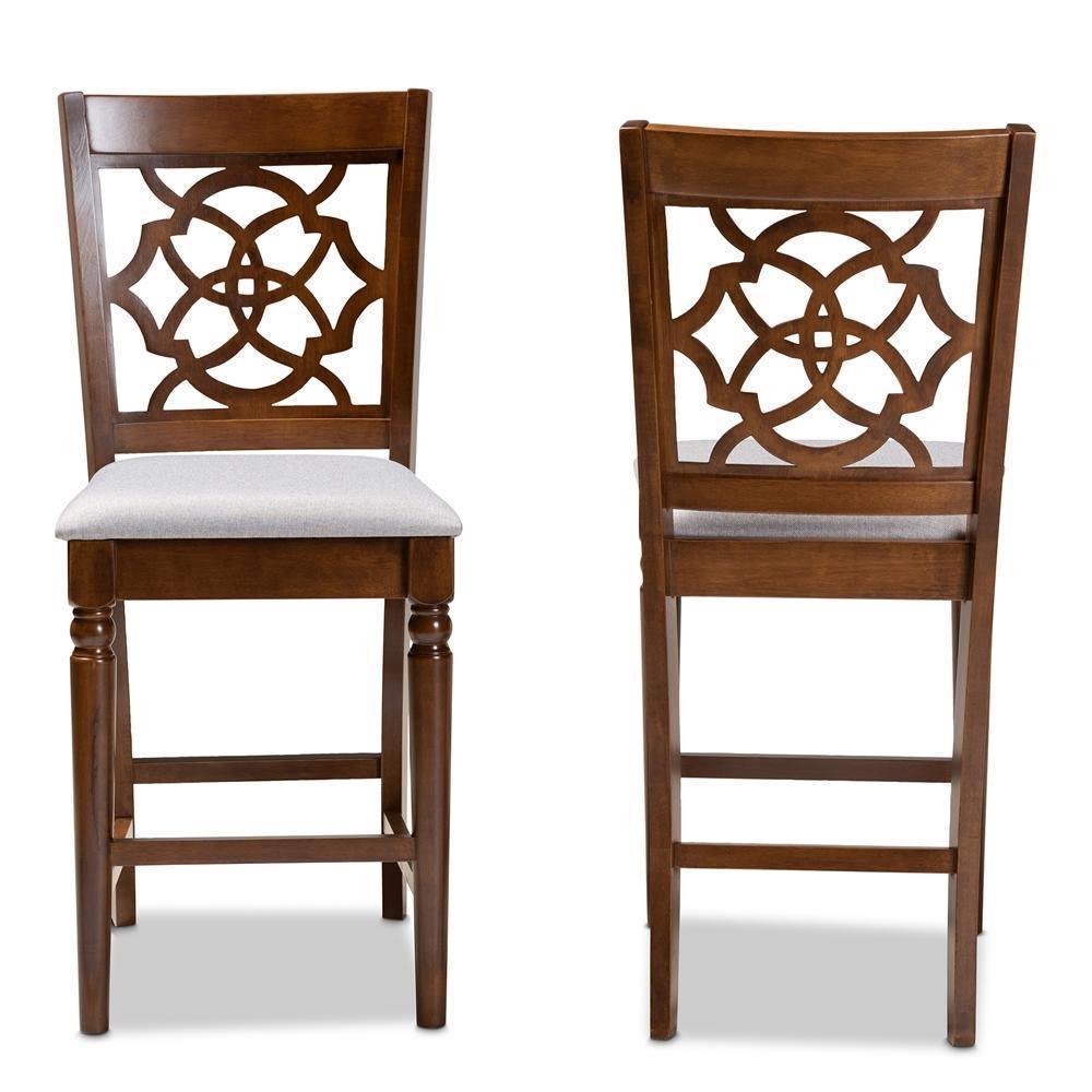 Oscar Modern and Contemporary Grey Fabric Upholstered and Walnut Brown Finished Wood 2-Piece Counter Height Pub Chair Set FredCo