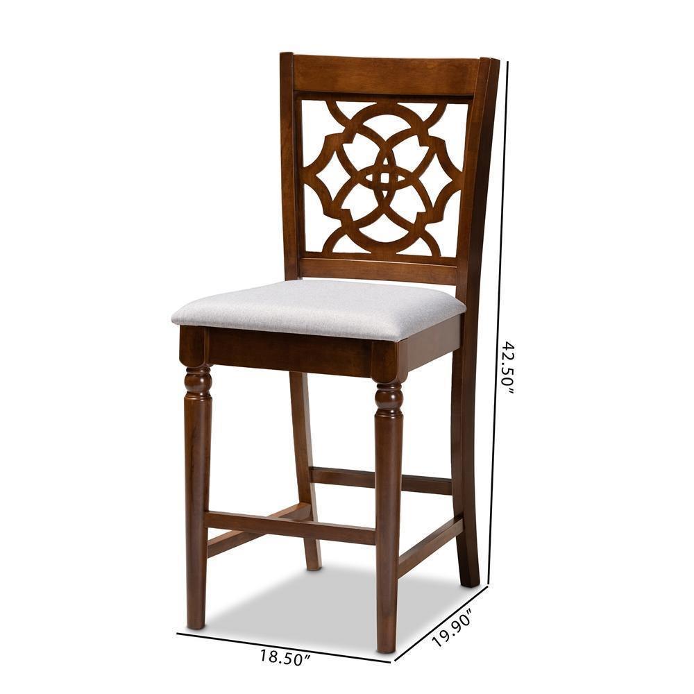 Oscar Modern and Contemporary Grey Fabric Upholstered and Walnut Brown Finished Wood 2-Piece Counter Height Pub Chair Set FredCo