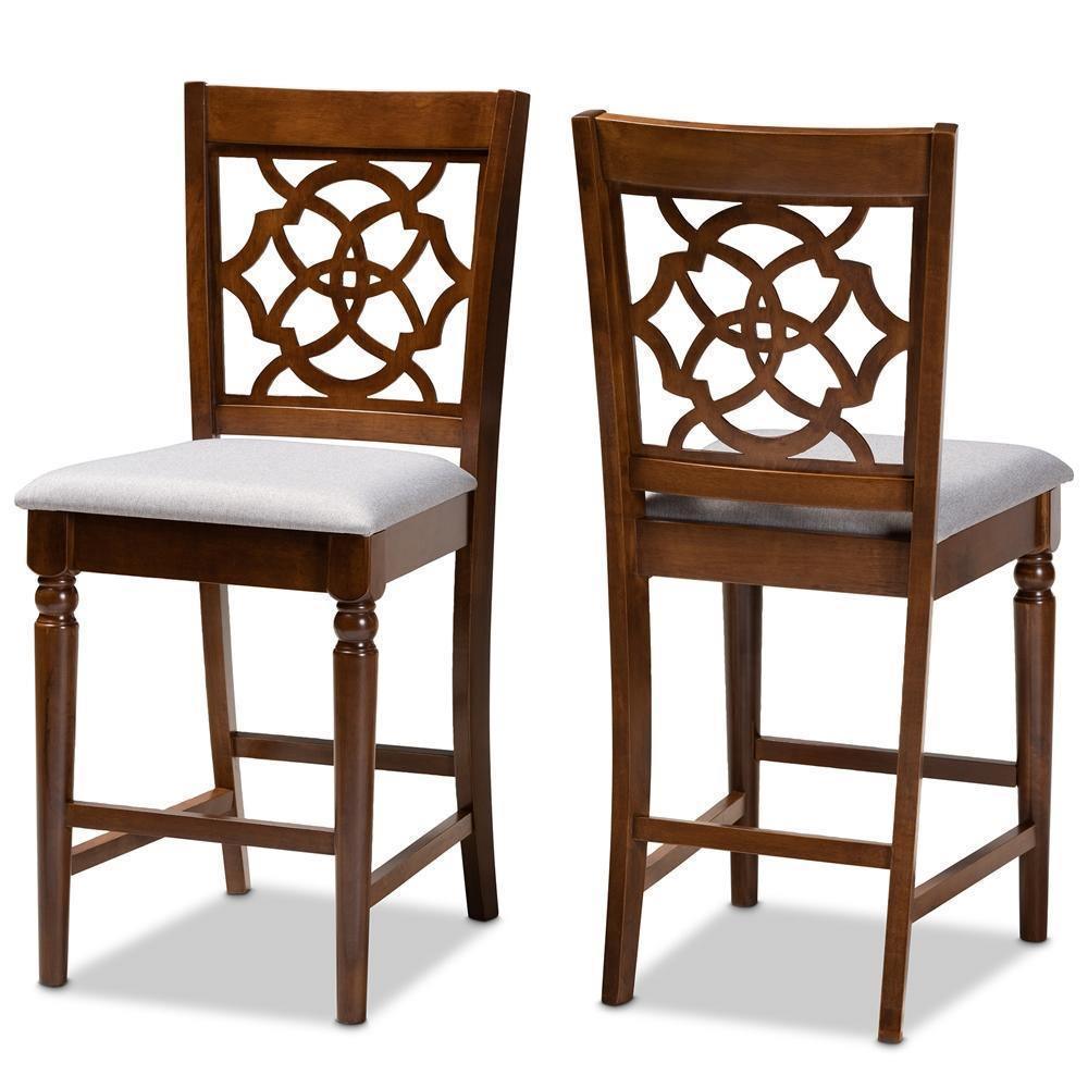 Oscar Modern and Contemporary Grey Fabric Upholstered and Walnut Brown Finished Wood 2-Piece Counter Height Pub Chair Set FredCo