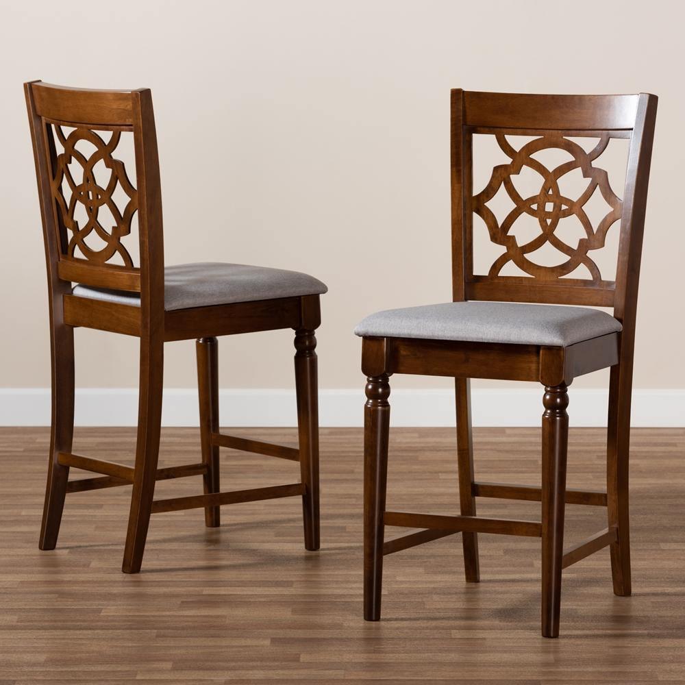 Oscar Modern and Contemporary Grey Fabric Upholstered and Walnut Brown Finished Wood 2-Piece Counter Height Pub Chair Set FredCo