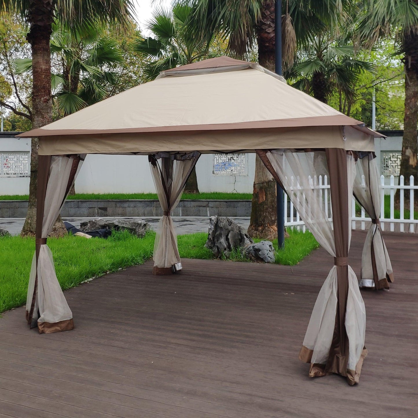 Outdoor 11x 11Ft Pop Up Gazebo Canopy With Removable Zipper Netting,2-Tier Soft Top Event Tent,Suitable For Patio Backyard Garden Camping Area,Coffee FredCo