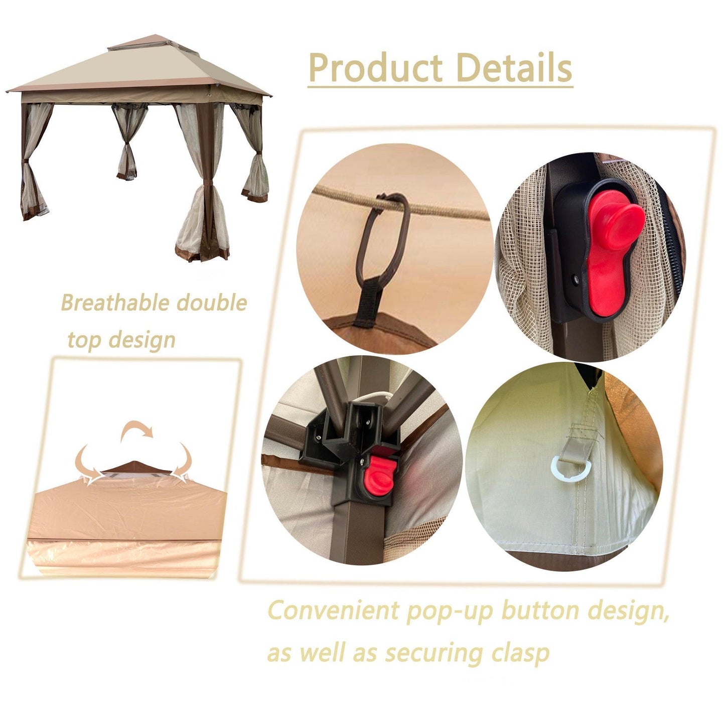 Outdoor 11x 11Ft Pop Up Gazebo Canopy With Removable Zipper Netting,2-Tier Soft Top Event Tent,Suitable For Patio Backyard Garden Camping Area,Coffee FredCo