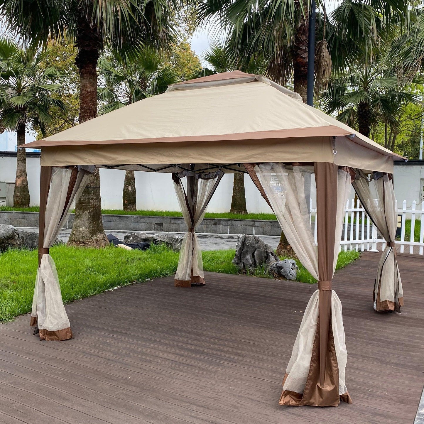 Outdoor 11x 11Ft Pop Up Gazebo Canopy With Removable Zipper Netting,2-Tier Soft Top Event Tent,Suitable For Patio Backyard Garden Camping Area,Coffee FredCo