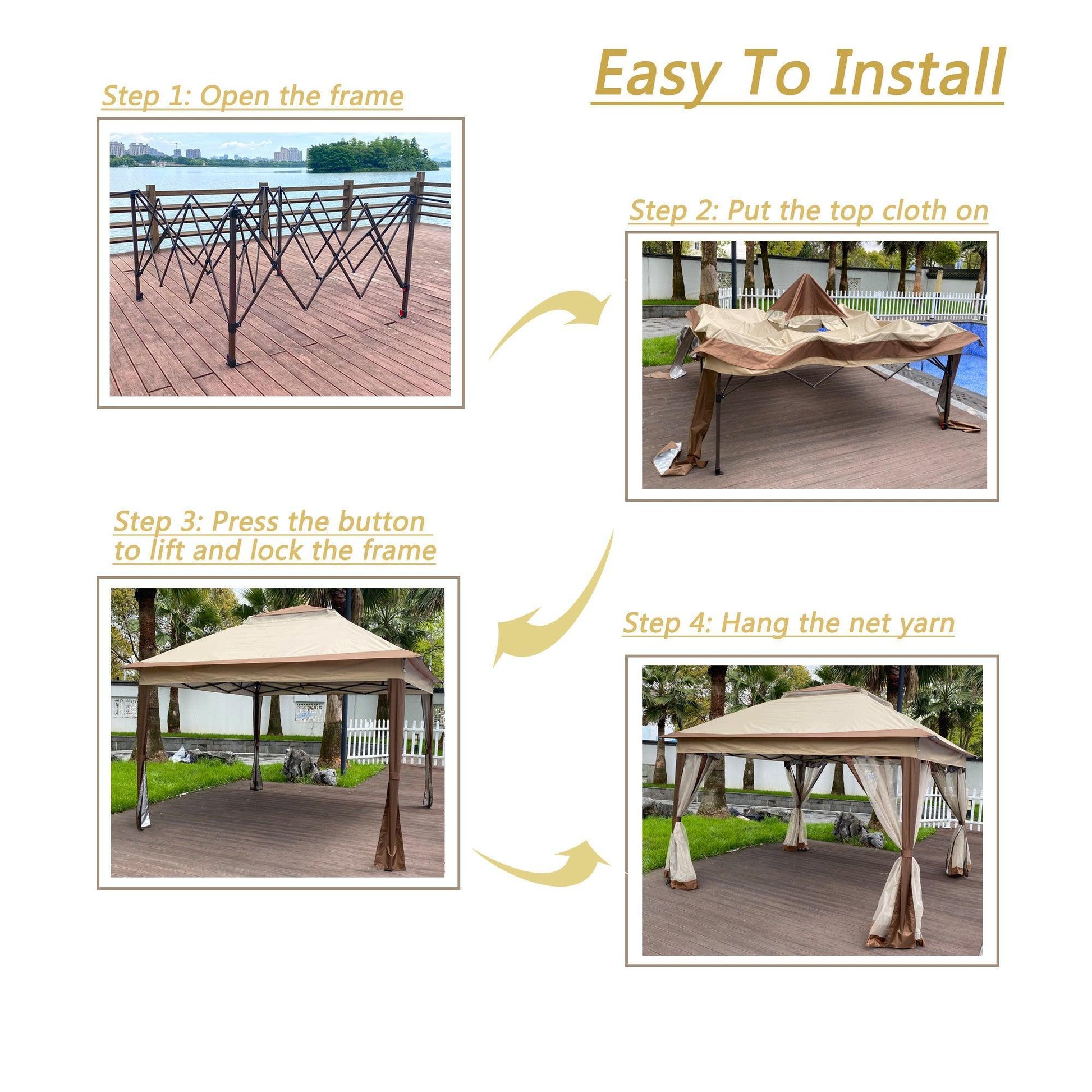 Outdoor 11x 11Ft Pop Up Gazebo Canopy With Removable Zipper Netting,2-Tier Soft Top Event Tent,Suitable For Patio Backyard Garden Camping Area,Coffee FredCo