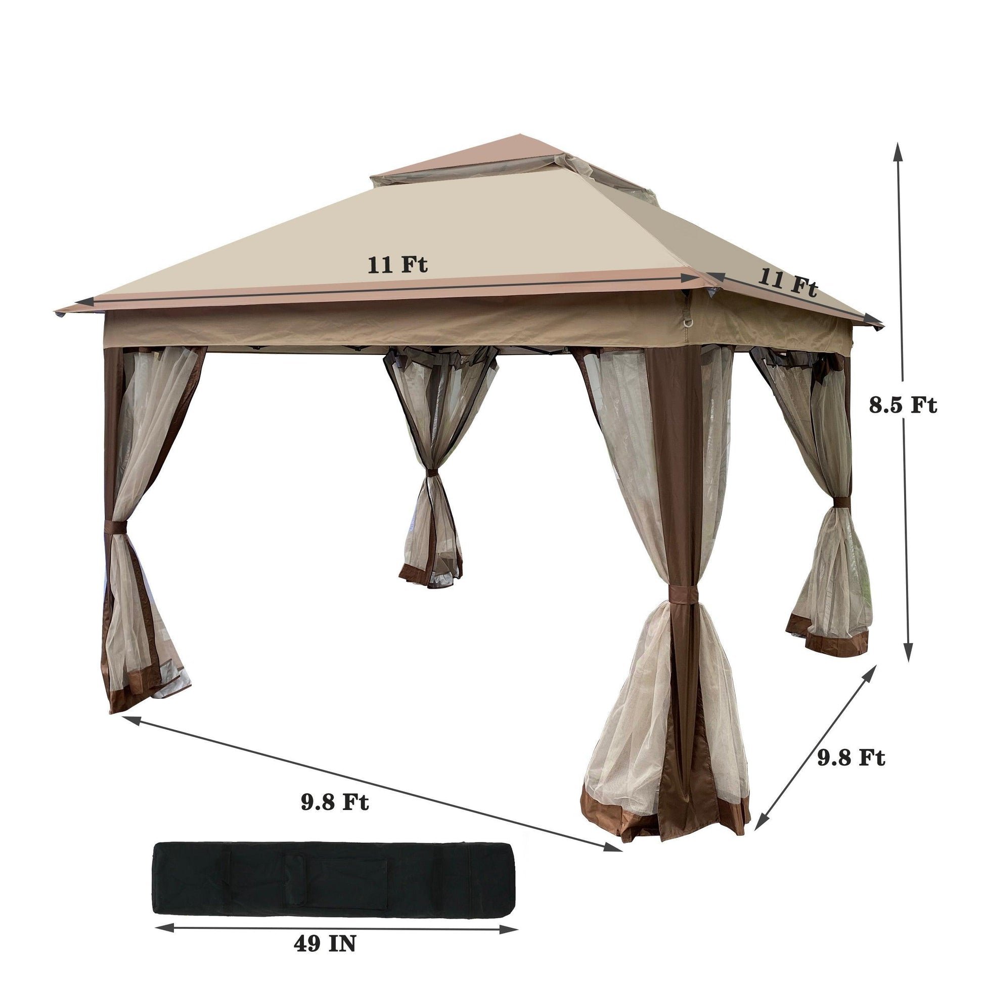 Outdoor 11x 11Ft Pop Up Gazebo Canopy With Removable Zipper Netting,2-Tier Soft Top Event Tent,Suitable For Patio Backyard Garden Camping Area,Coffee FredCo