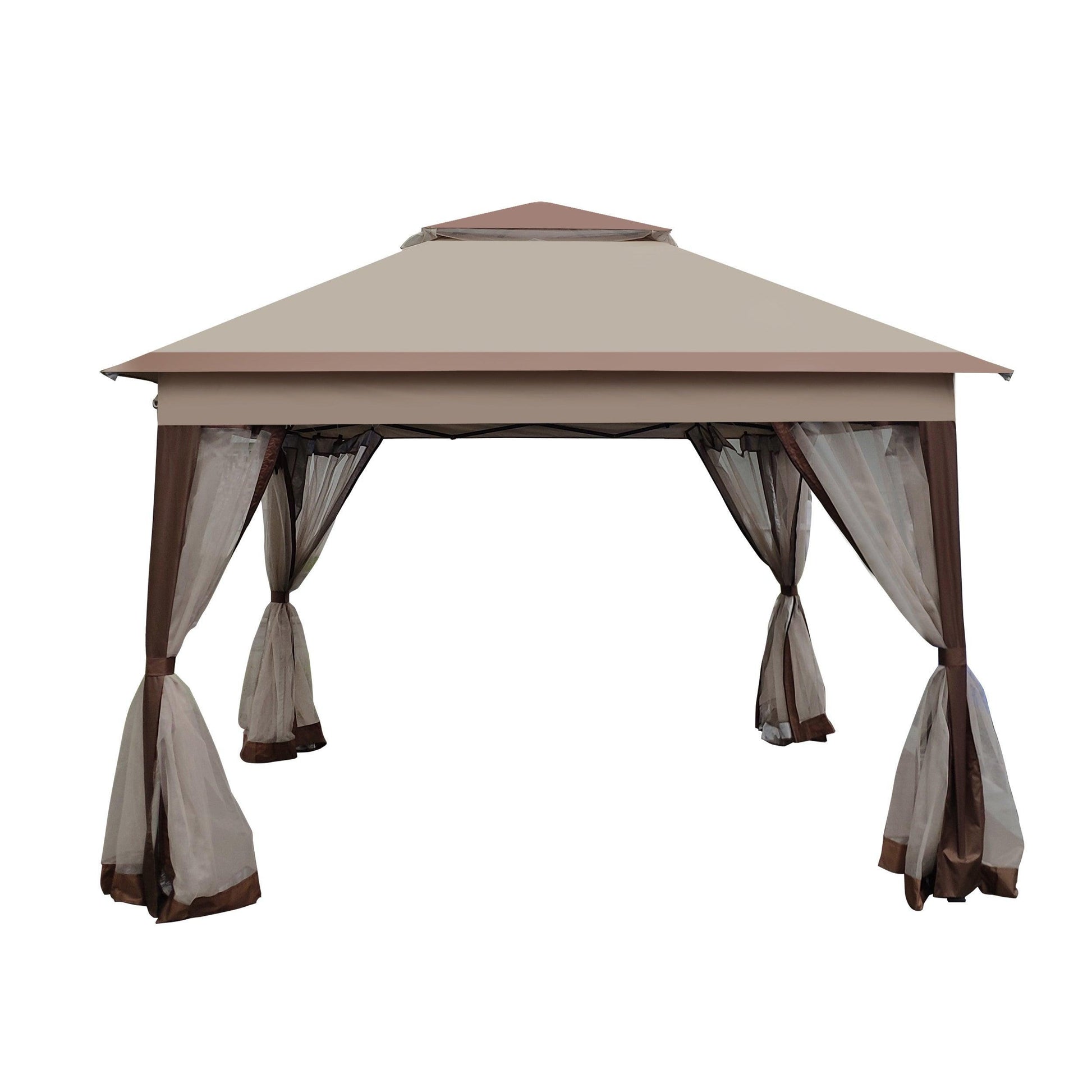 Outdoor 11x 11Ft Pop Up Gazebo Canopy With Removable Zipper Netting,2-Tier Soft Top Event Tent,Suitable For Patio Backyard Garden Camping Area,Coffee FredCo
