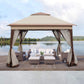 Outdoor 11x 11Ft Pop Up Gazebo Canopy With Removable Zipper Netting,2-Tier Soft Top Event Tent,Suitable For Patio Backyard Garden Camping Area,Coffee FredCo