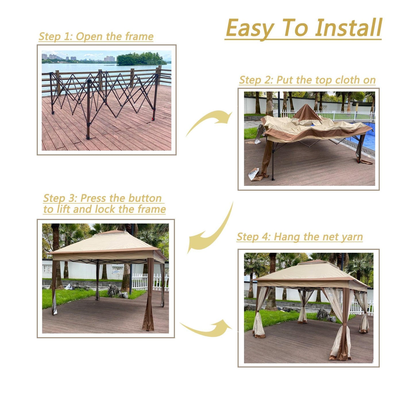 Outdoor 11x 11Ft Pop Up Gazebo Canopy With Removable Zipper Netting,2-Tier Soft Top Event Tent,Suitable For Patio Backyard Garden Camping Area,Coffee FredCo