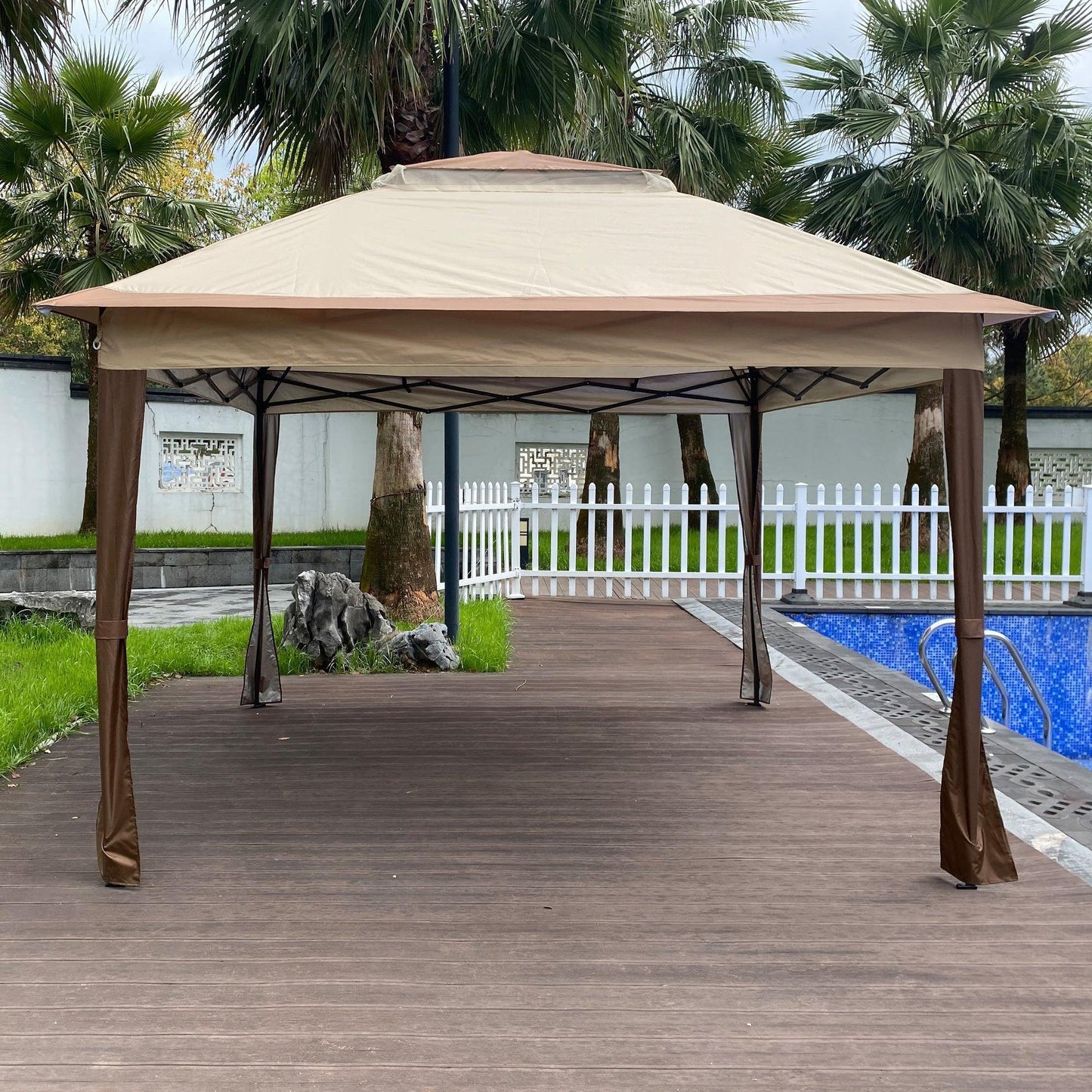 Outdoor 11x 11Ft Pop Up Gazebo Canopy With Removable Zipper Netting,2-Tier Soft Top Event Tent,Suitable For Patio Backyard Garden Camping Area,Coffee FredCo
