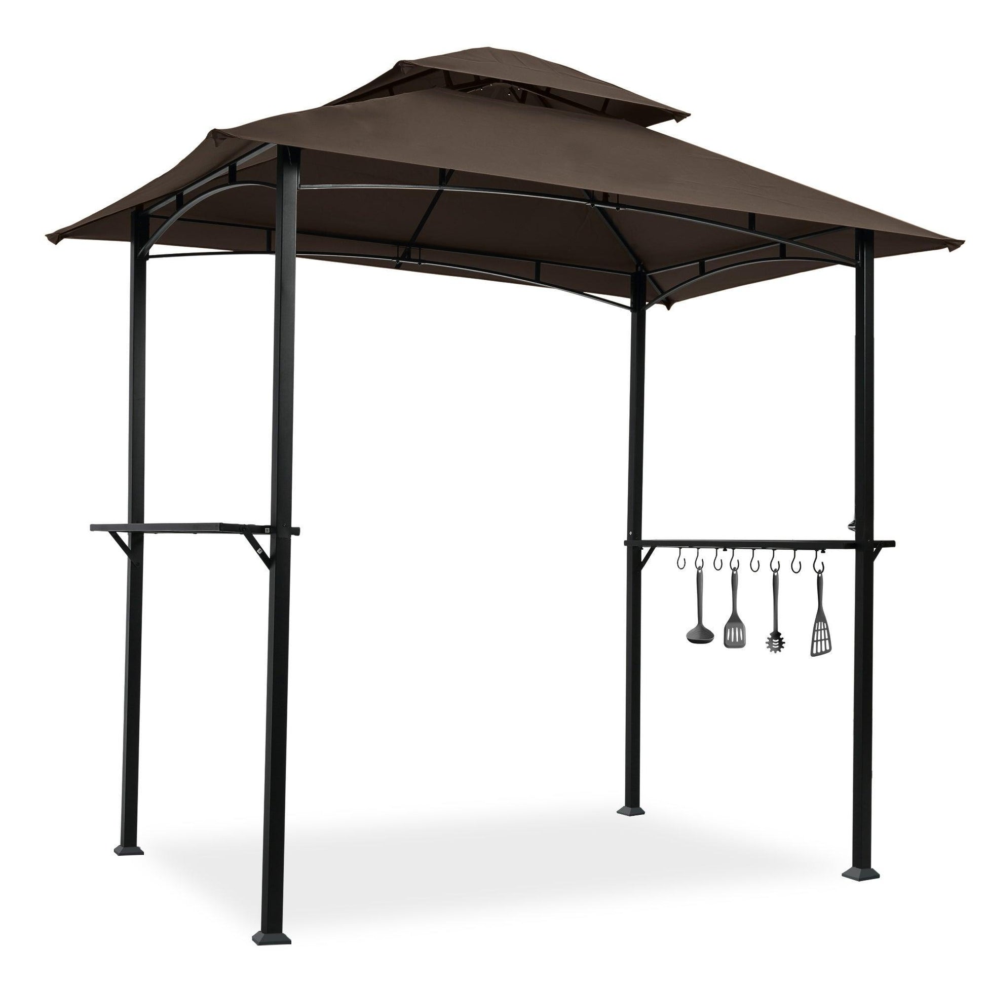 Outdoor Grill Gazebo 8 x 5 Ft, Shelter Tent, Double Tier Soft Top Canopy and Steel Frame with hook and Bar Counters, -Brown FredCo