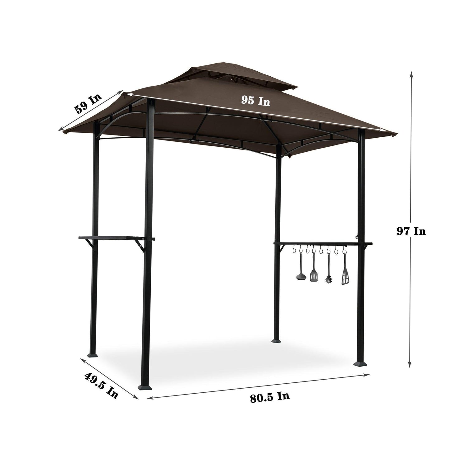 Outdoor Grill Gazebo 8 x 5 Ft, Shelter Tent, Double Tier Soft Top Canopy and Steel Frame with hook and Bar Counters, -Brown FredCo