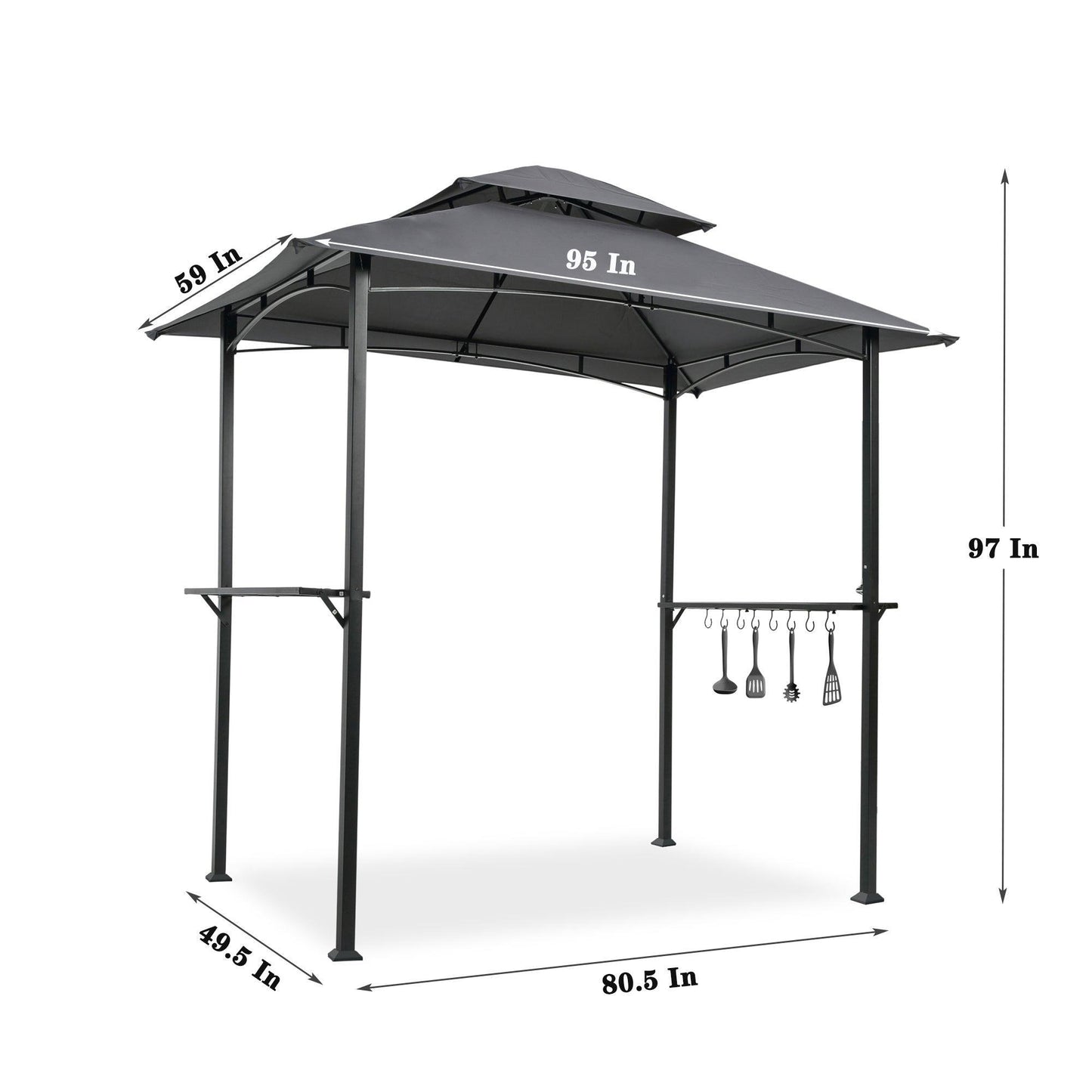 Outdoor Grill Gazebo 8 x 5 Ft, Shelter Tent, Double Tier Soft Top Canopy and Steel Frame with hook and Bar Counters, Grey FredCo