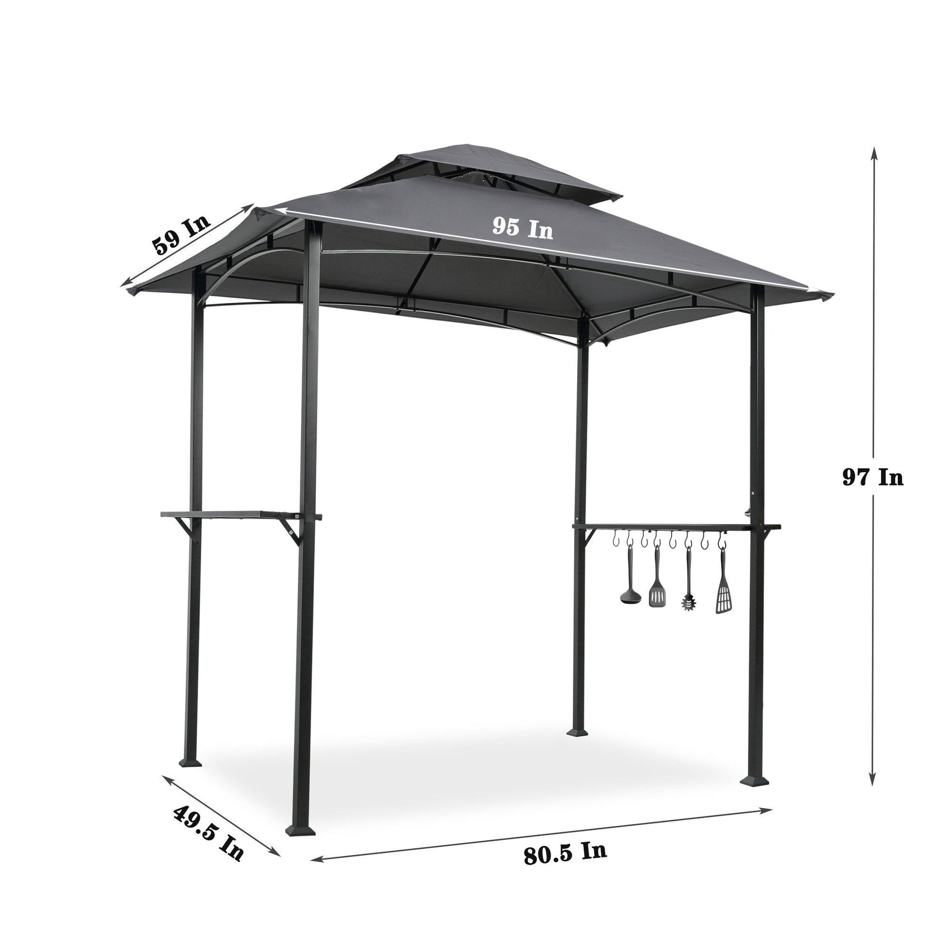 Outdoor Grill Gazebo 8 x 5 Ft, Shelter Tent, Double Tier Soft Top Canopy and Steel Frame with hook and Bar Counters, Grey FredCo