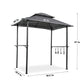 Outdoor Grill Gazebo 8 x 5 Ft, Shelter Tent, Double Tier Soft Top Canopy and Steel Frame with hook and Bar Counters, Grey FredCo