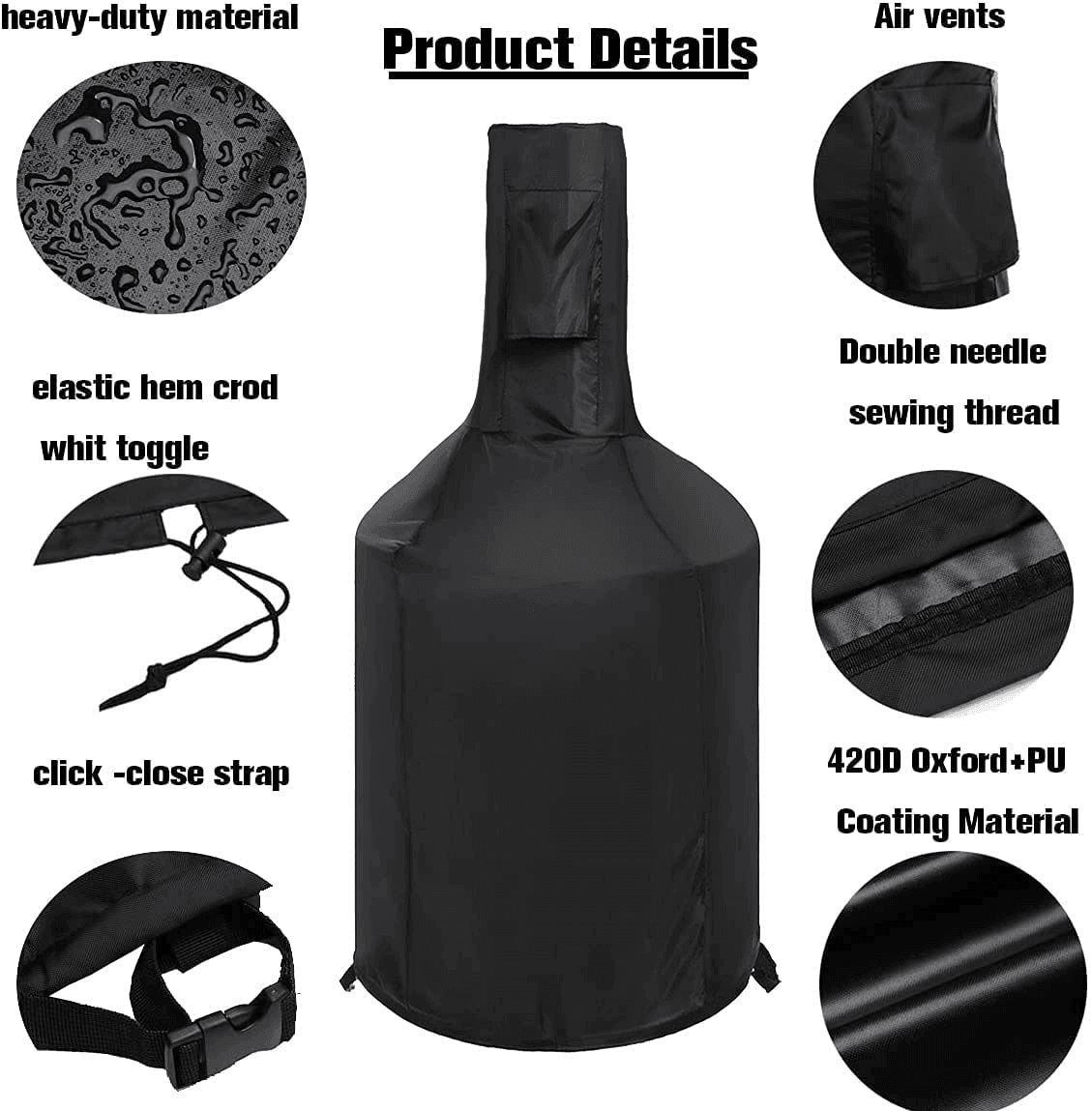 Outdoor Patio Chiminea Cover - Durable, Weather-Proof Chiminea Fire Pit Cover (Black) FredCo