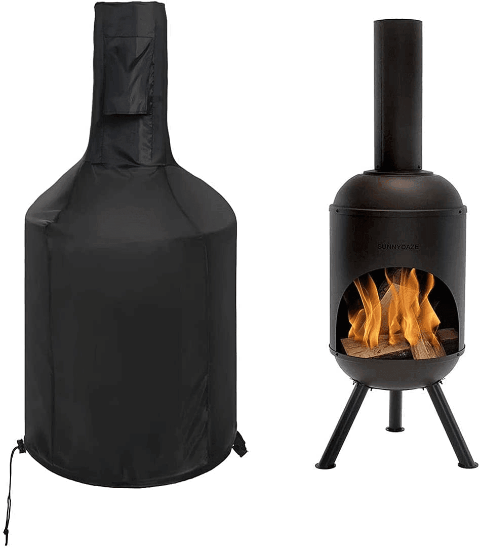 Outdoor Patio Chiminea Cover - Durable, Weather-Proof Chiminea Fire Pit Cover (Black) FredCo