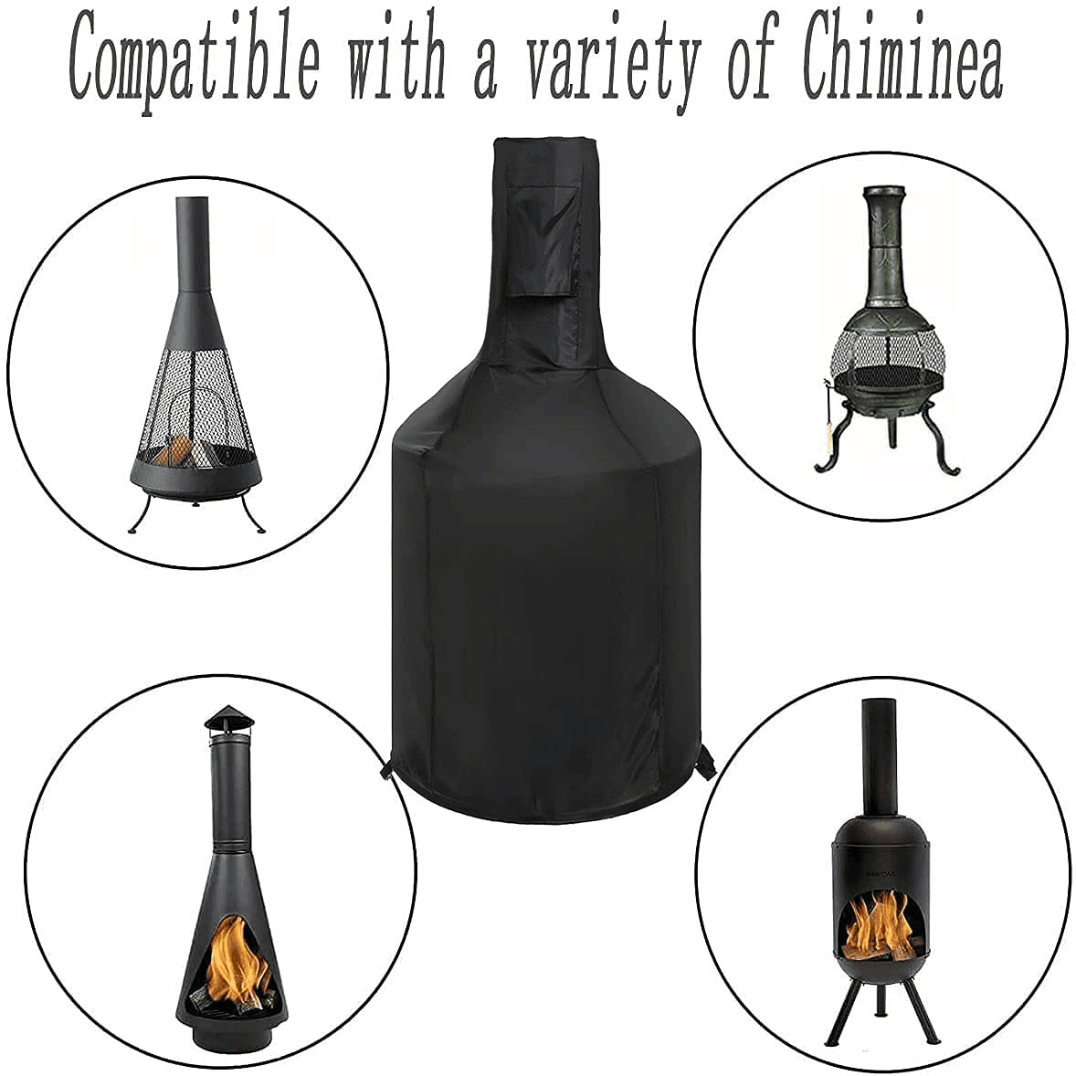 Outdoor Patio Chiminea Cover - Durable, Weather-Proof Chiminea Fire Pit Cover (Black) FredCo