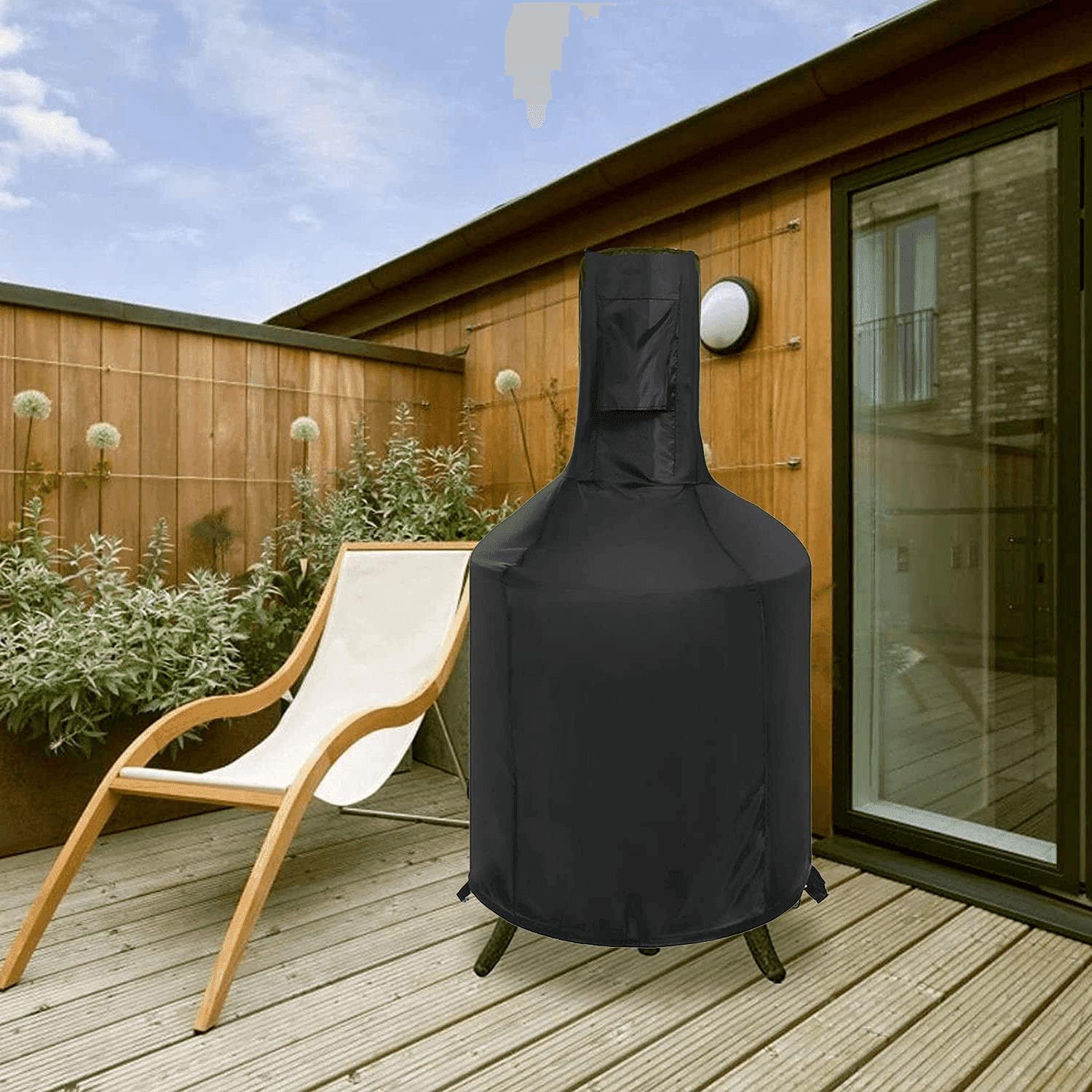 Outdoor Patio Chiminea Cover - Durable, Weather-Proof Chiminea Fire Pit Cover (Black) FredCo