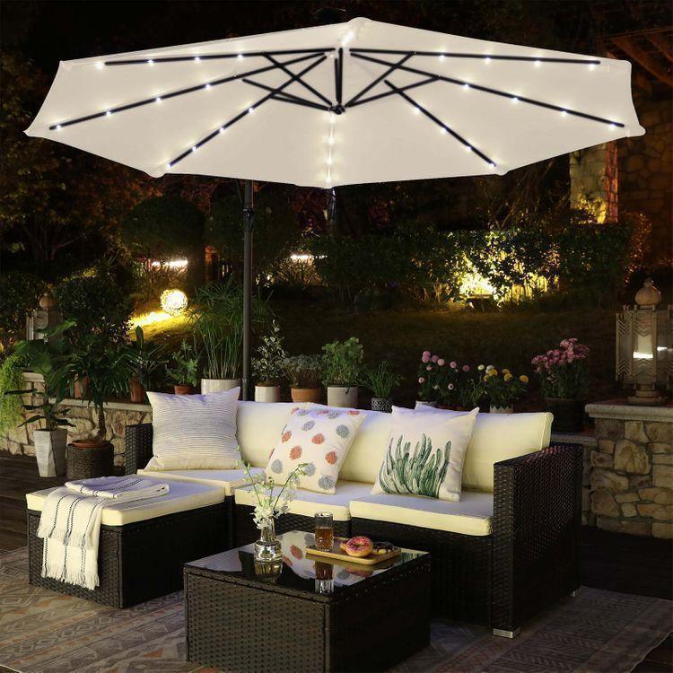Outdoor Umbrella with Solar-Powered LED Lights Beige FredCo