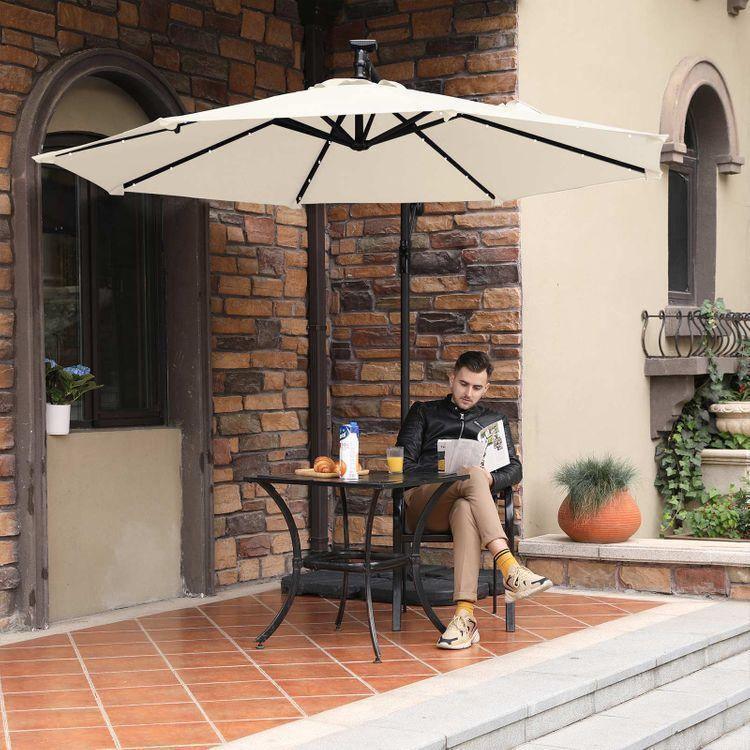 Outdoor Umbrella with Solar-Powered LED Lights Beige FredCo