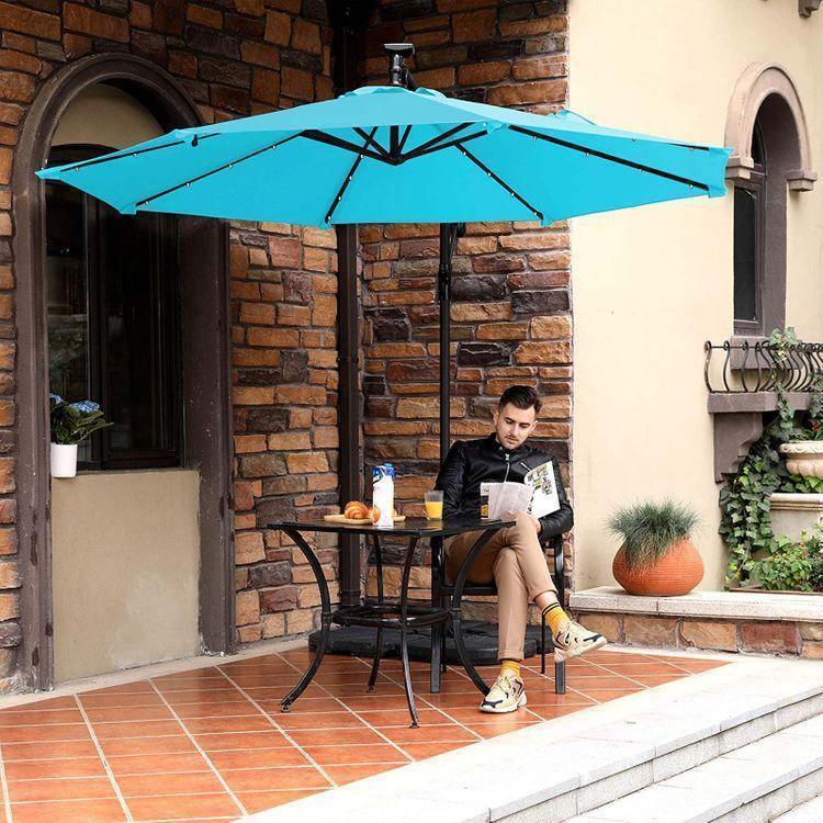 Outdoor Umbrella with Solar-Powered LED Lights Lake Blue FredCo