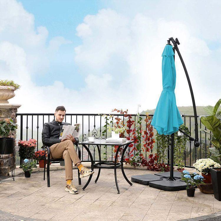 Outdoor Umbrella with Solar-Powered LED Lights Lake Blue FredCo