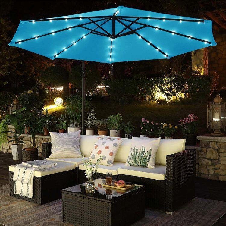 Outdoor Umbrella with Solar-Powered LED Lights Lake Blue FredCo