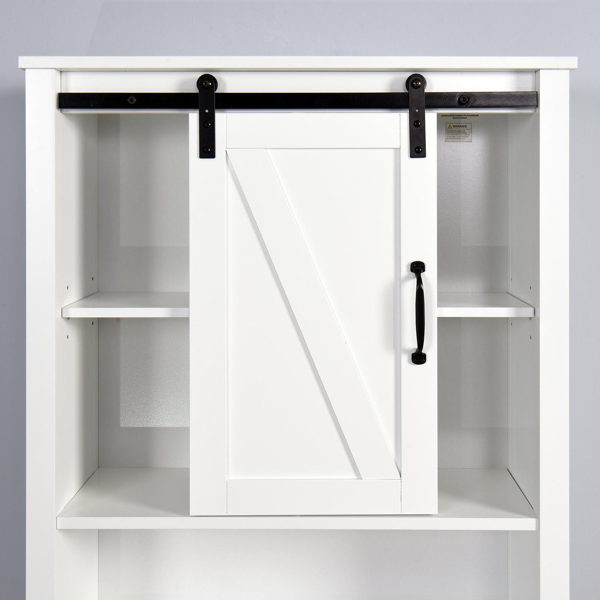 Over-the-Toilet Storage Cabinet, Space-Saving Bathroom Cabinet, with Adjustable Shelves and A Barn Door FredCo