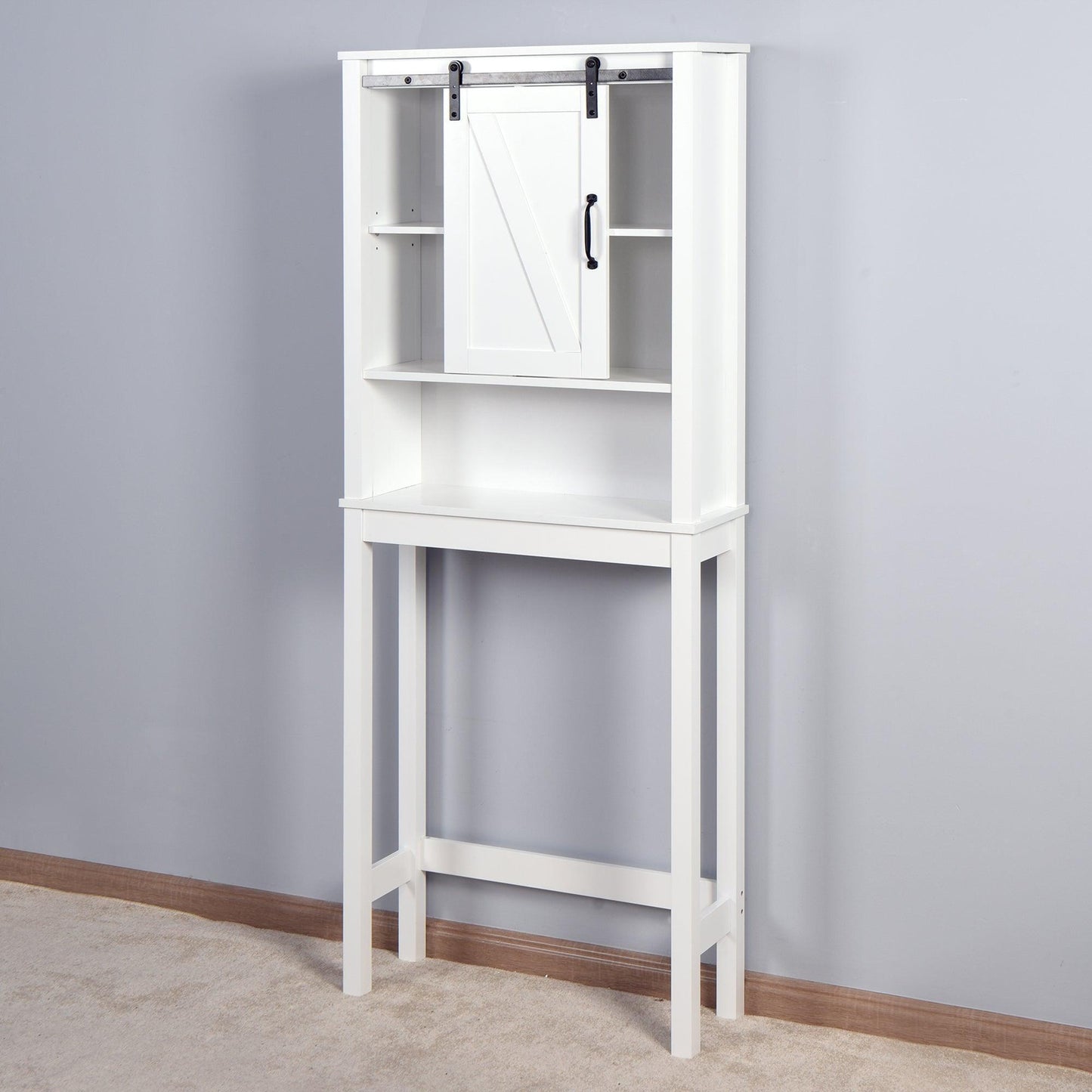 Over-the-Toilet Storage Cabinet, Space-Saving Bathroom Cabinet, with Adjustable Shelves and A Barn Door FredCo