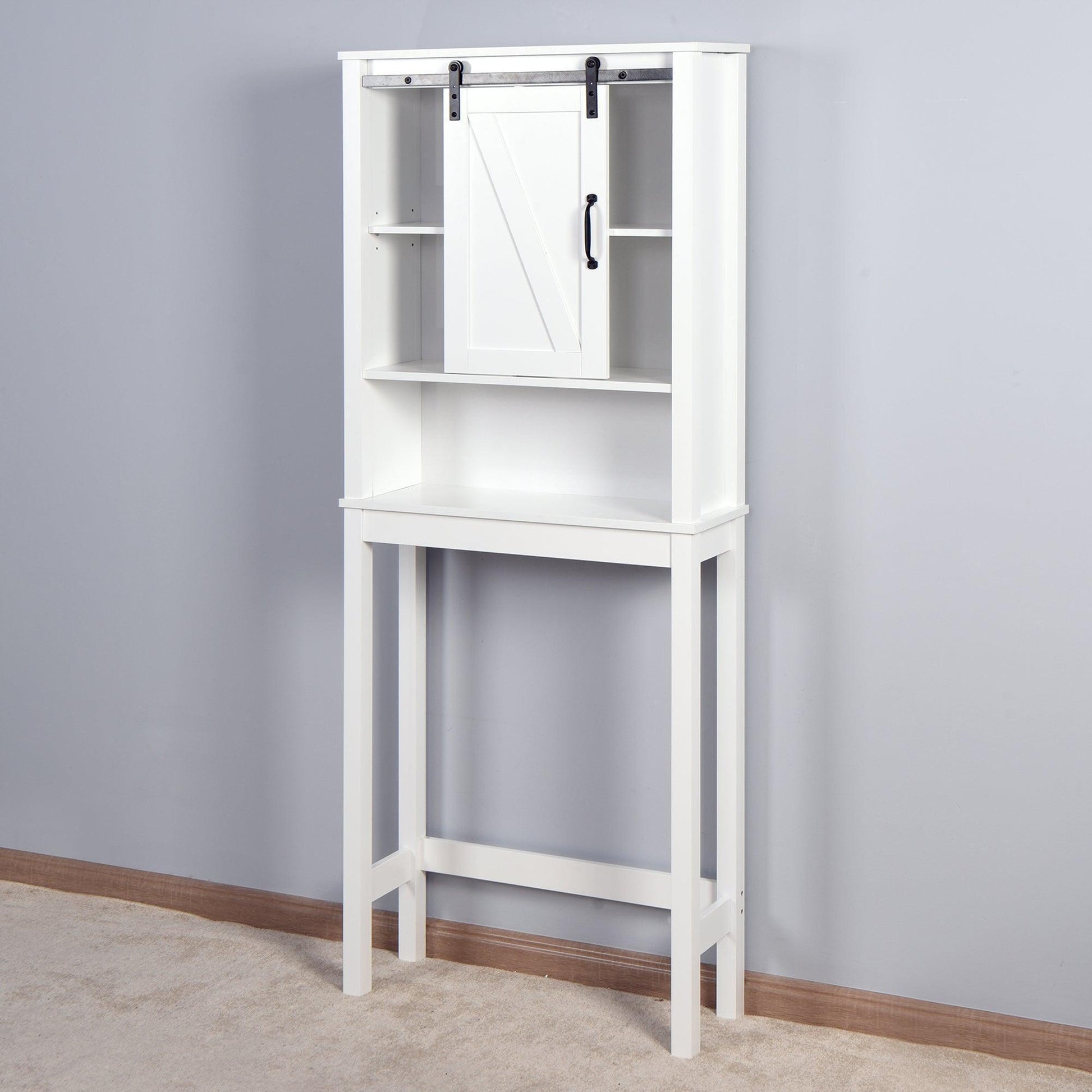 Over-the-Toilet Storage Cabinet, Space-Saving Bathroom Cabinet, with Adjustable Shelves and A Barn Door FredCo