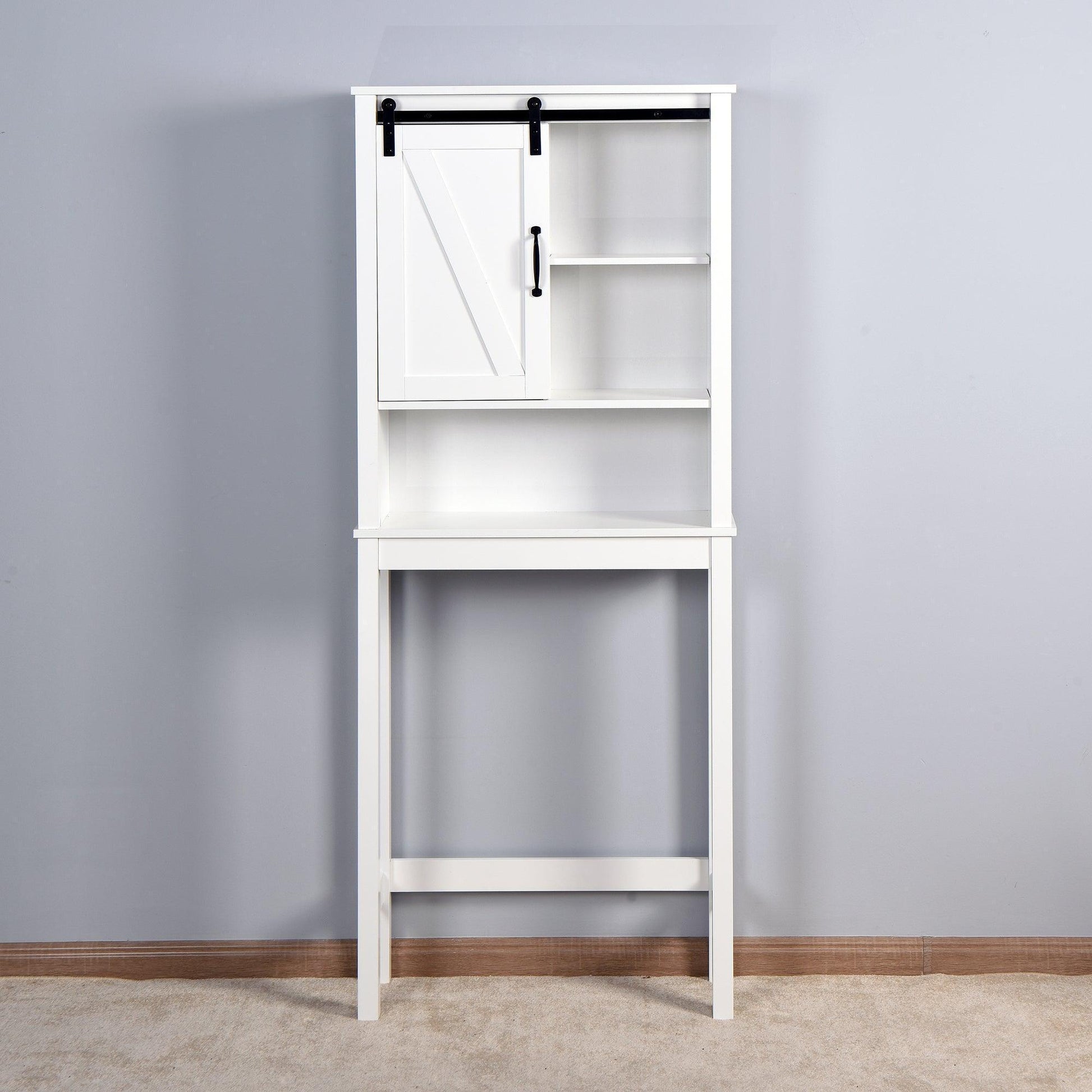 Over-the-Toilet Storage Cabinet, Space-Saving Bathroom Cabinet, with Adjustable Shelves and A Barn Door FredCo