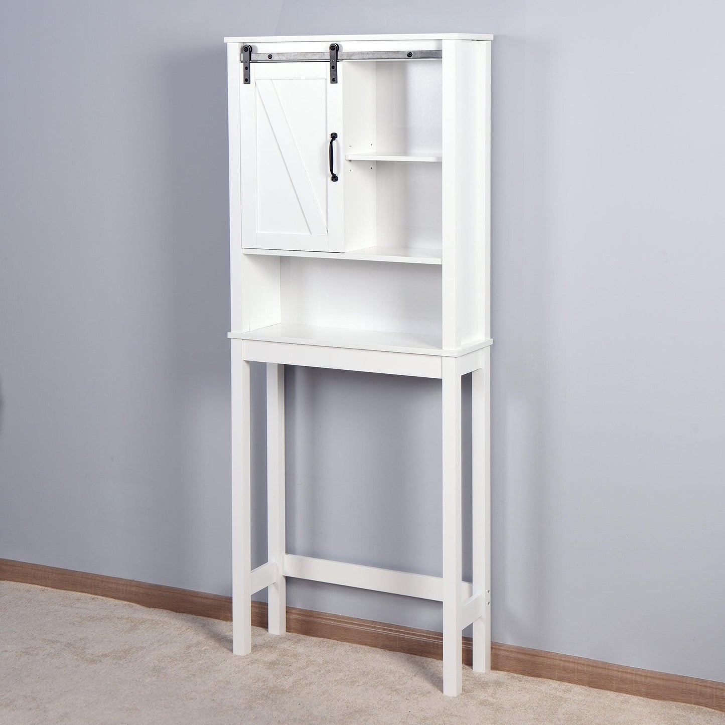 Over-the-Toilet Storage Cabinet, Space-Saving Bathroom Cabinet, with Adjustable Shelves and A Barn Door FredCo