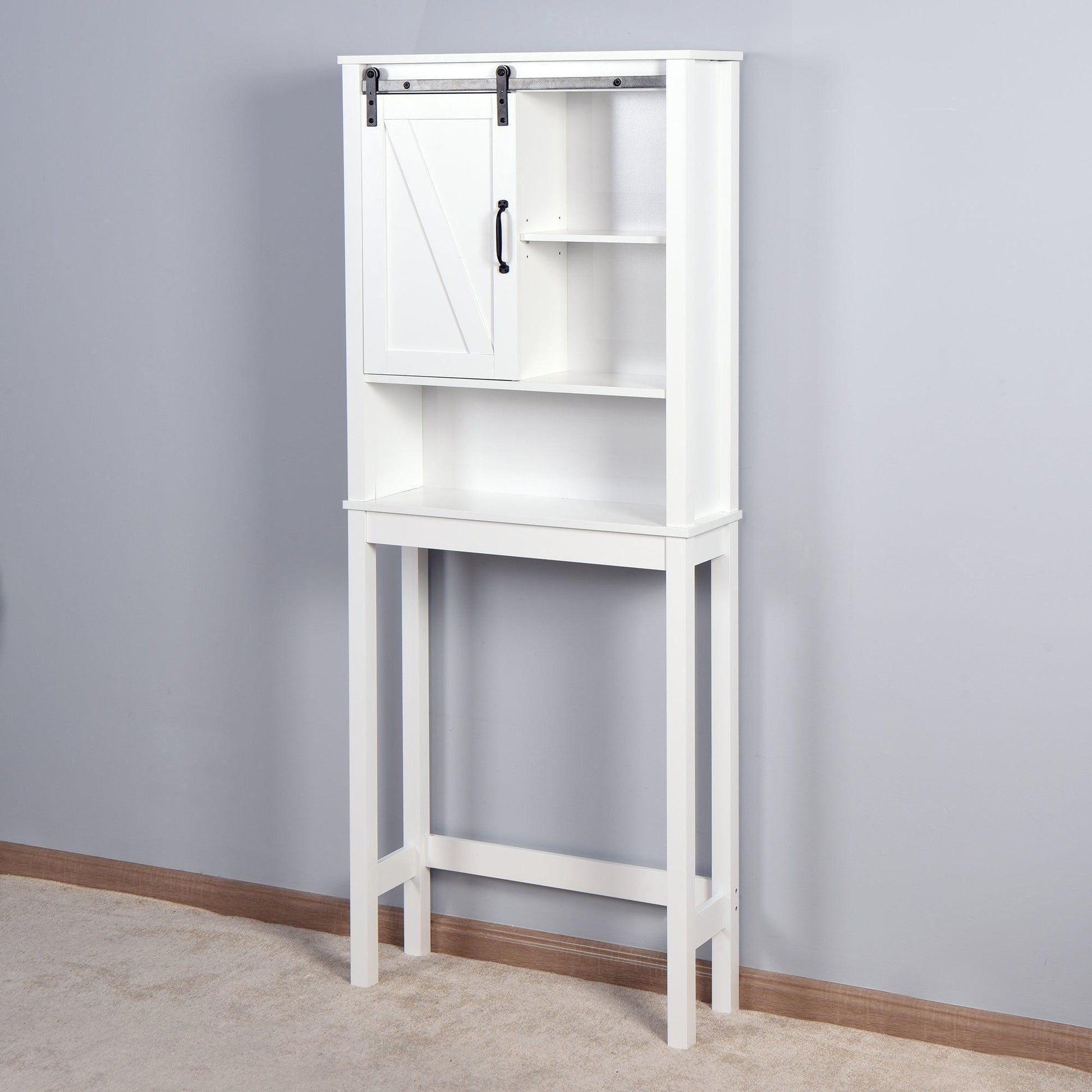 Over-the-Toilet Storage Cabinet, Space-Saving Bathroom Cabinet, with Adjustable Shelves and A Barn Door FredCo