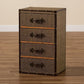 Owen Mid-Century Modern Brown Fabric Upholstered 4-Drawer Accent Storage Cabinet FredCo