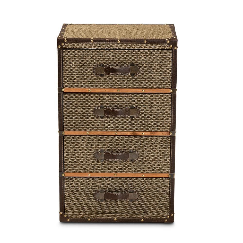 Owen Mid-Century Modern Brown Fabric Upholstered 4-Drawer Accent Storage Cabinet FredCo