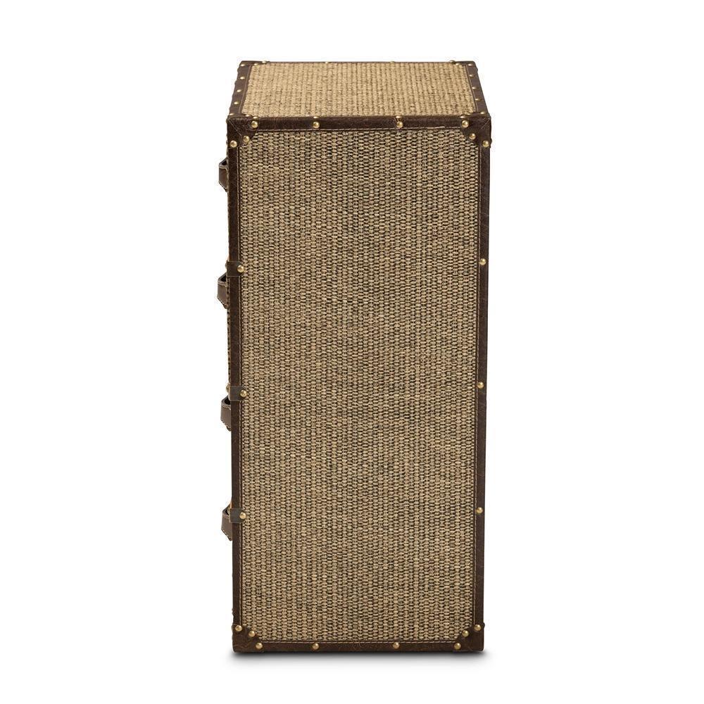 Owen Mid-Century Modern Brown Fabric Upholstered 4-Drawer Accent Storage Cabinet FredCo