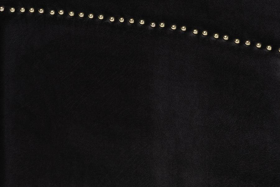 Oxley Traditional Glam and Luxe Black Velvet and Gold Metal Queen Size Panel Bed FredCo