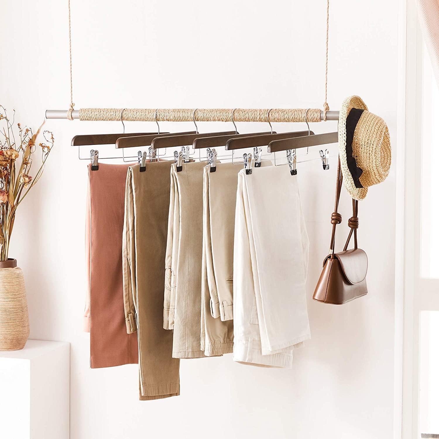 Pack of 10 Walnut Color Wooden Pants Hangers FredCo