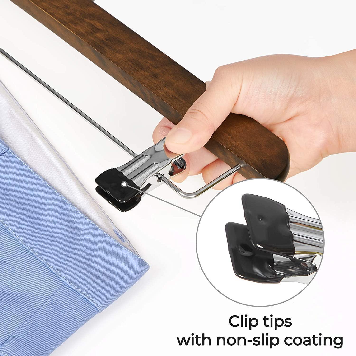 Pack of 10 Walnut Color Wooden Pants Hangers FredCo