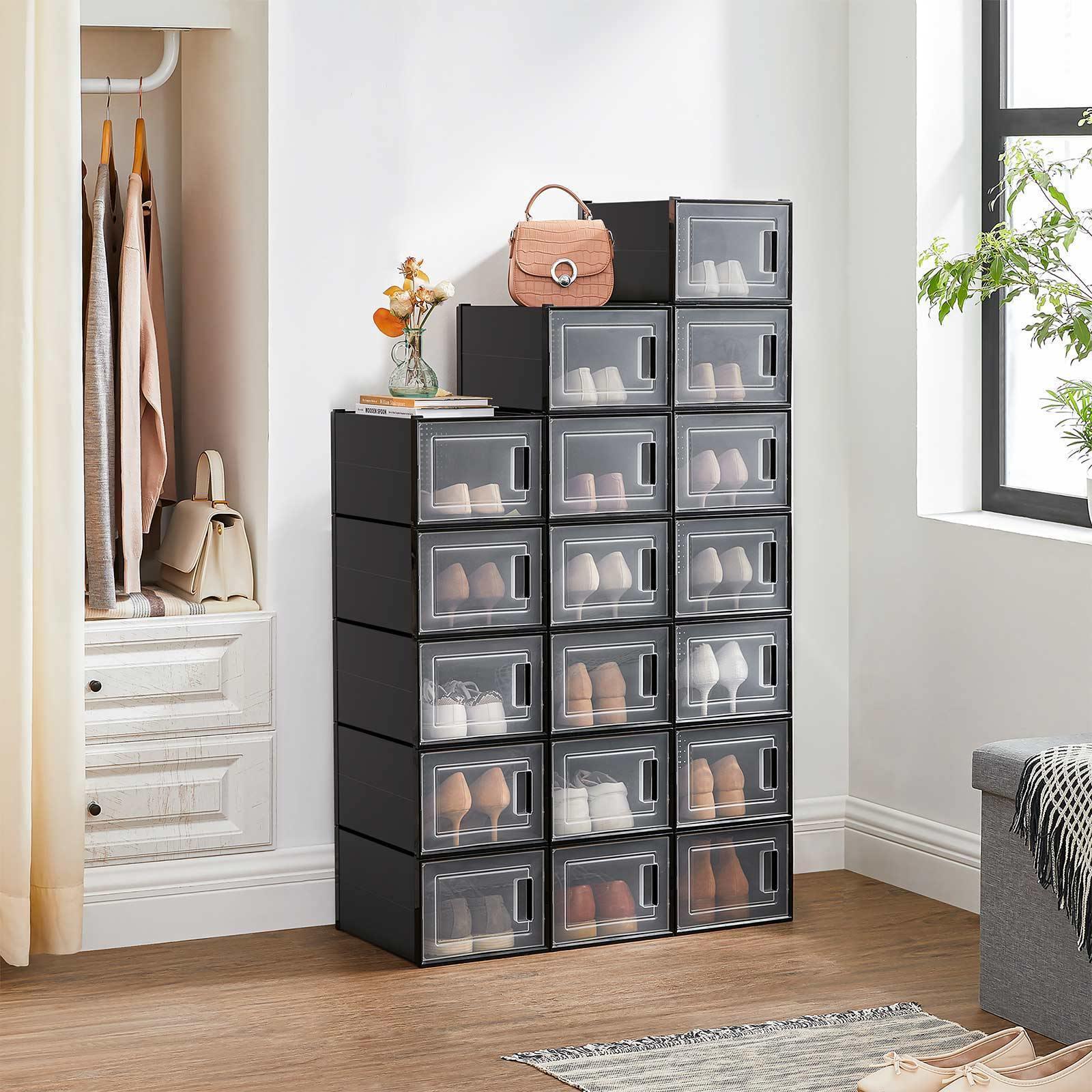 Pack of 18 Black Stackable Shoe Storage Boxes FredCo