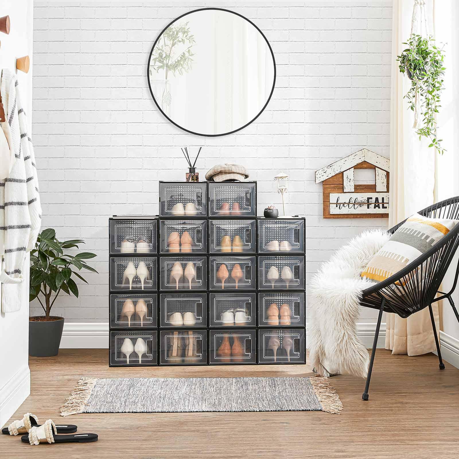 Pack of 18 Black Stackable Shoe Storage Boxes FredCo