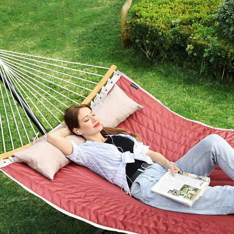 Padded Double Hammock Burgundy and Beige FredCo