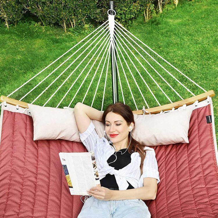 Padded Double Hammock Burgundy and Beige FredCo