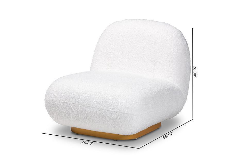 Paiva Modern and Contemporary White Boucle Upholstered and Brushed Gold Finished Accent Chair FredCo