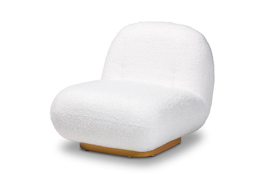 Paiva Modern and Contemporary White Boucle Upholstered and Brushed Gold Finished Accent Chair FredCo