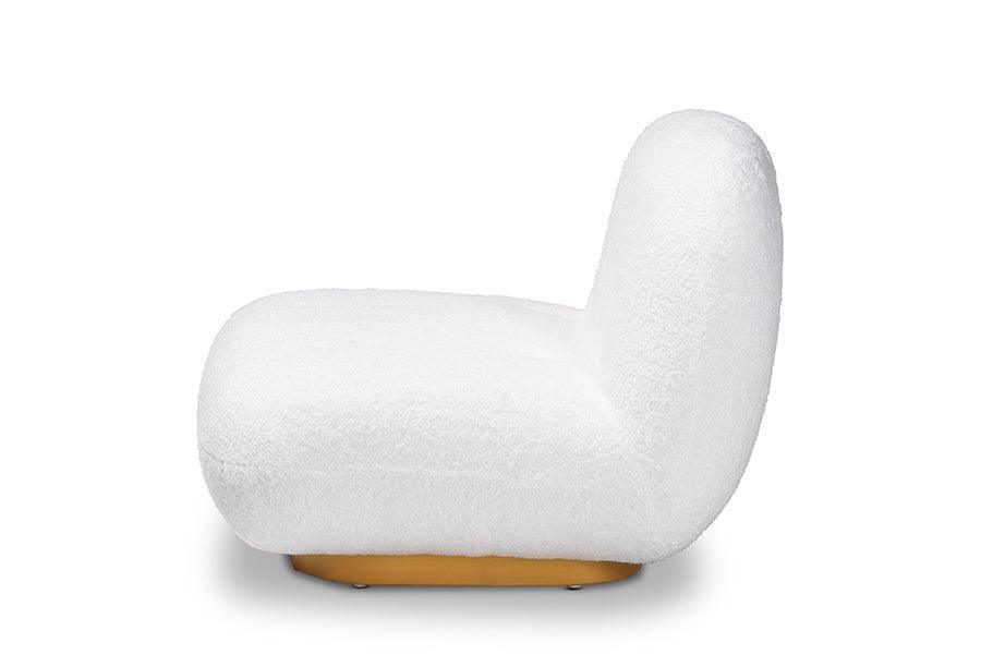 Paiva Modern and Contemporary White Boucle Upholstered and Brushed Gold Finished Accent Chair FredCo