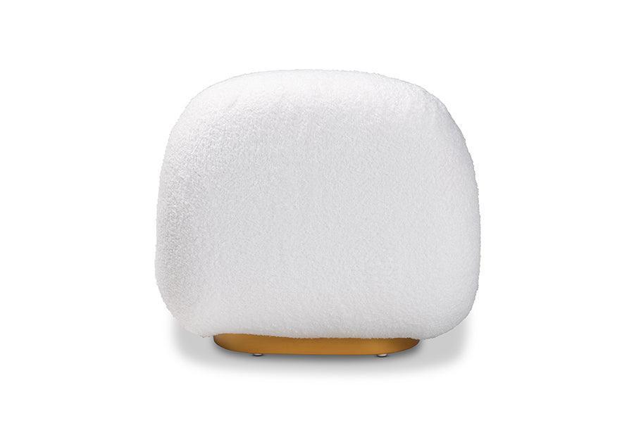 Paiva Modern and Contemporary White Boucle Upholstered and Brushed Gold Finished Accent Chair FredCo